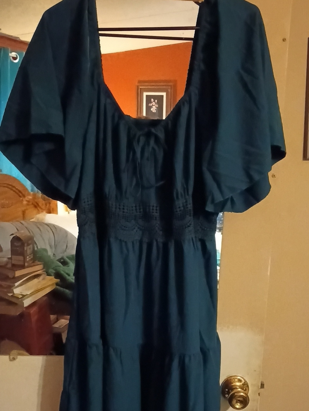 SHEIN Teal Smocked-Waist Midi Dress with Flutter Sleeves